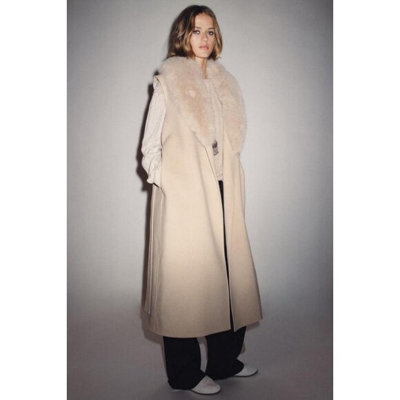ZARA ZW COLLECTION FAUX FUR COLLAR WAISTCOAT - Picture 8 of 11
